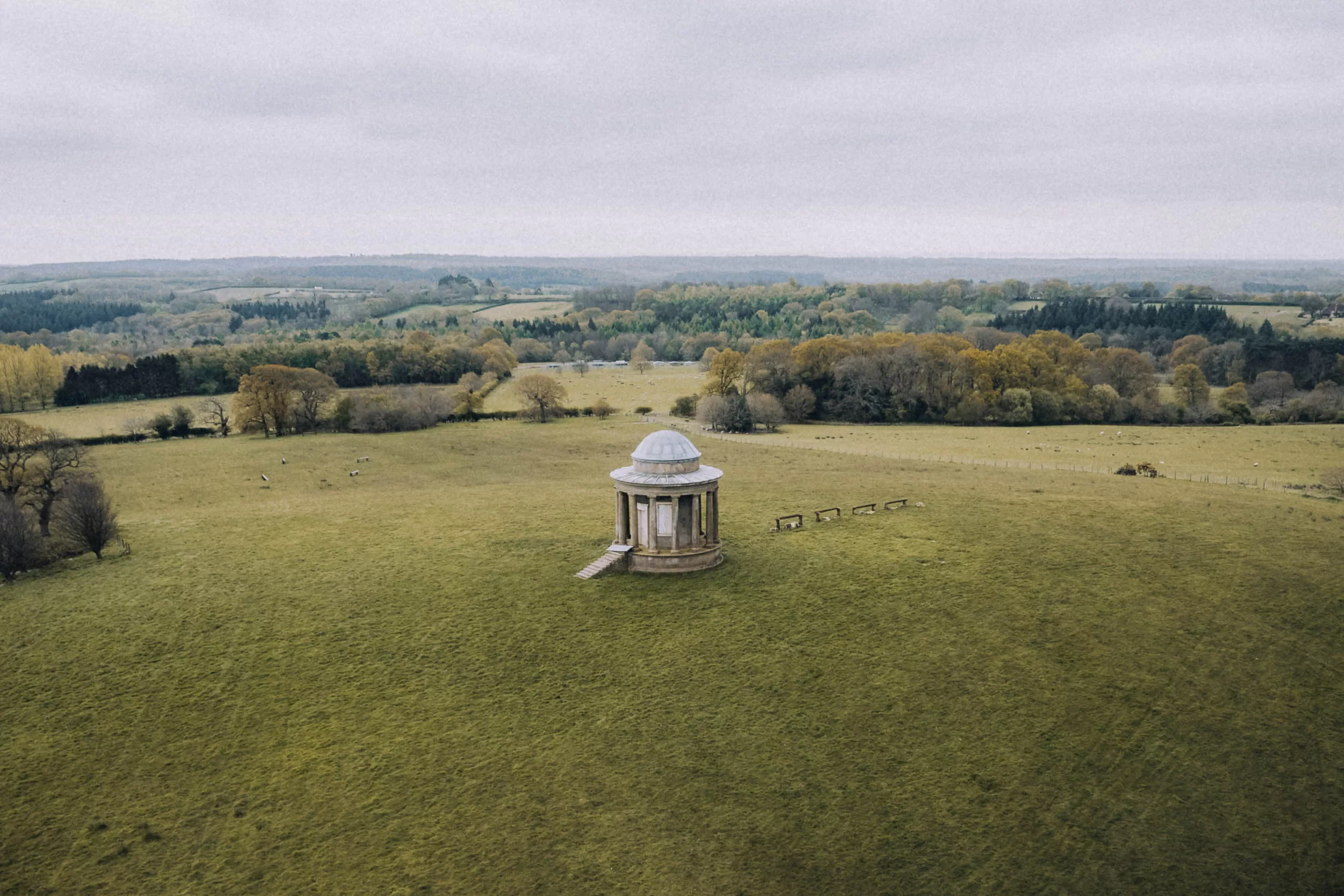 Aerial view of a countryside folley