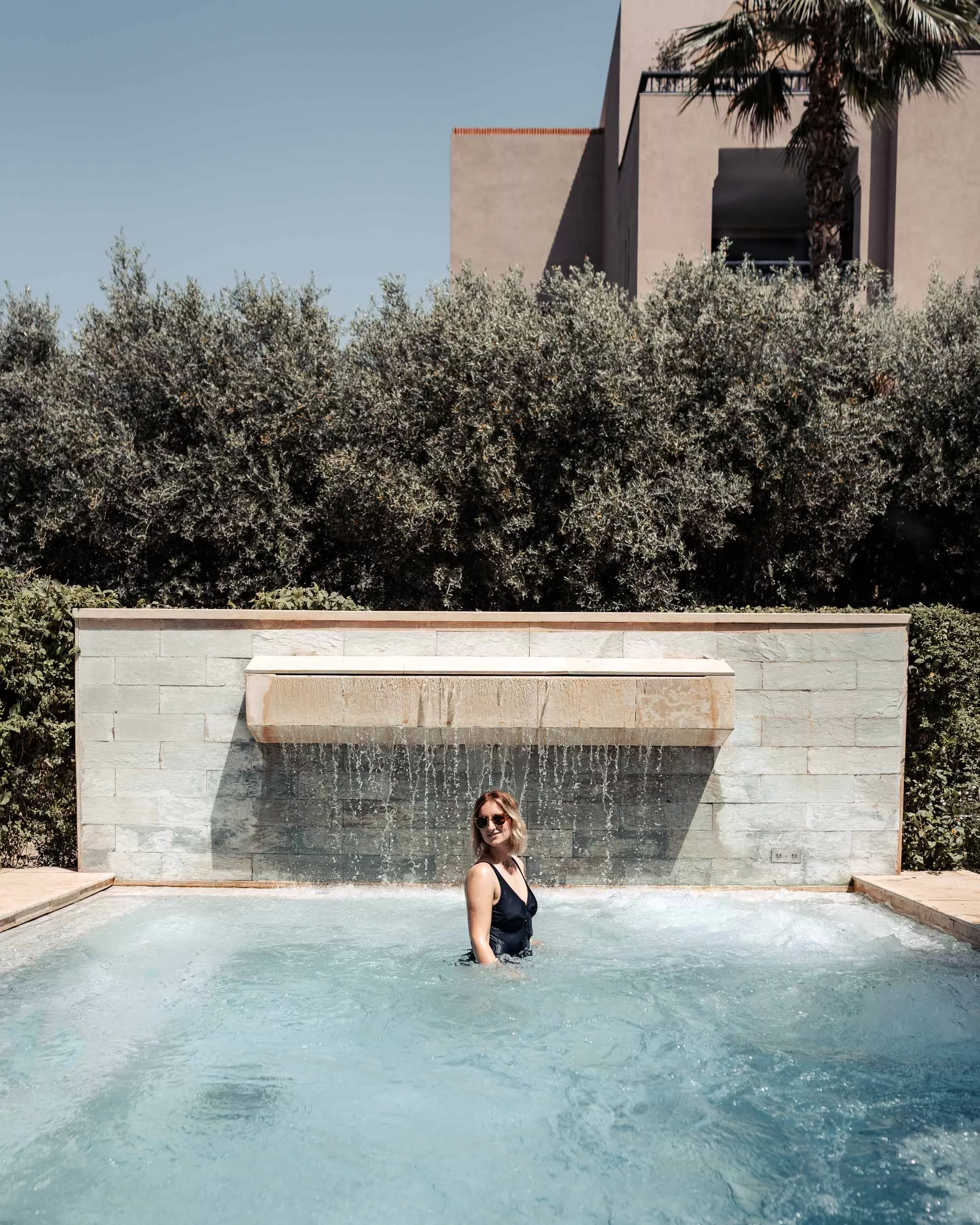Woman in an outdoor jacuzzi