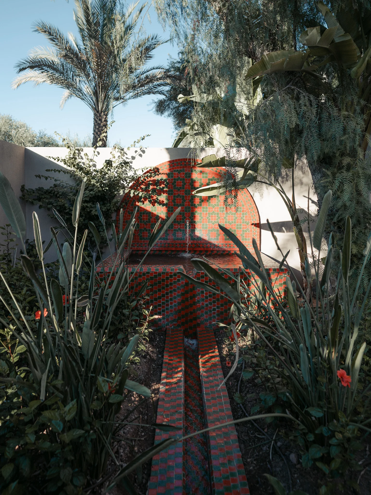 Water feature in the garden outside the Four Seasons Marrakech spa