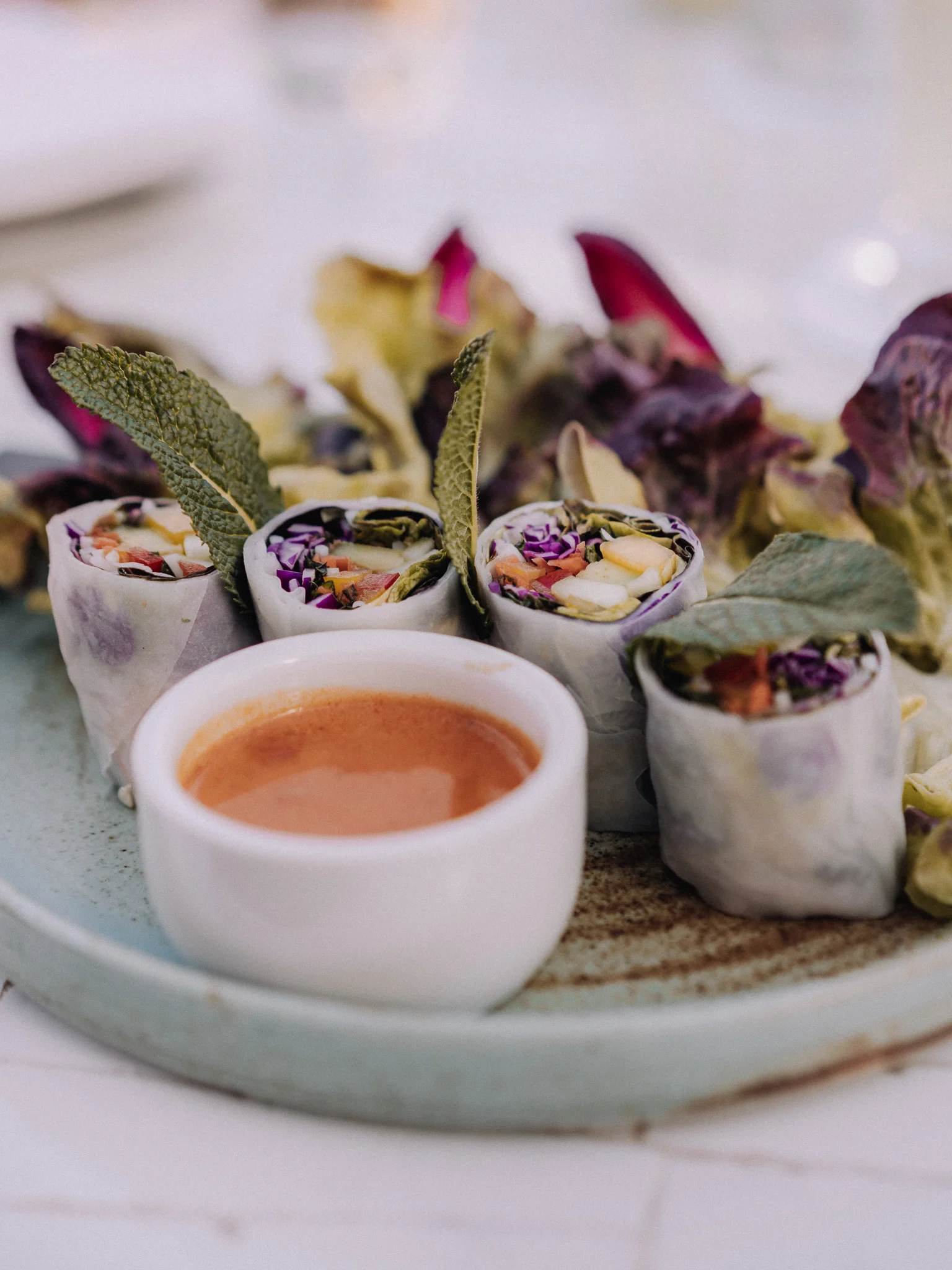 Spring rolls served at Zest Rooftop Bar Four Seasons Marrakech