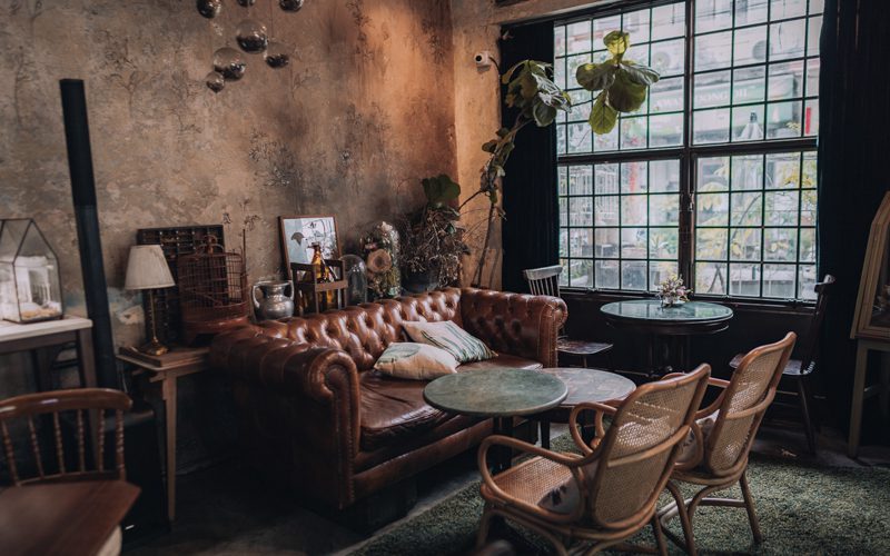 Interior of a vintage inspired cafe in Bangkok Thailand.