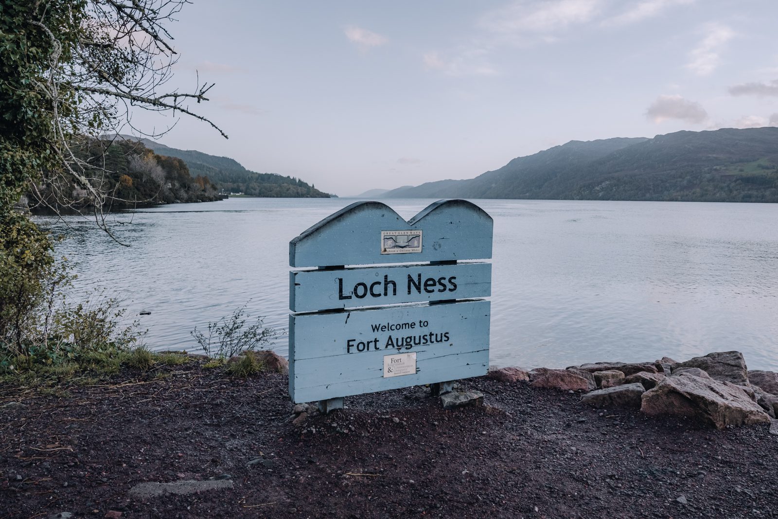 Signpost by Loch Ness lake