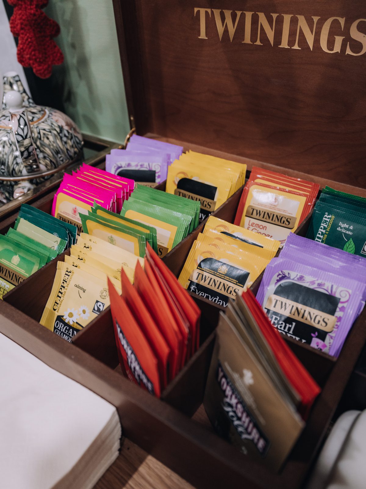Colourful assortment of tea bags.