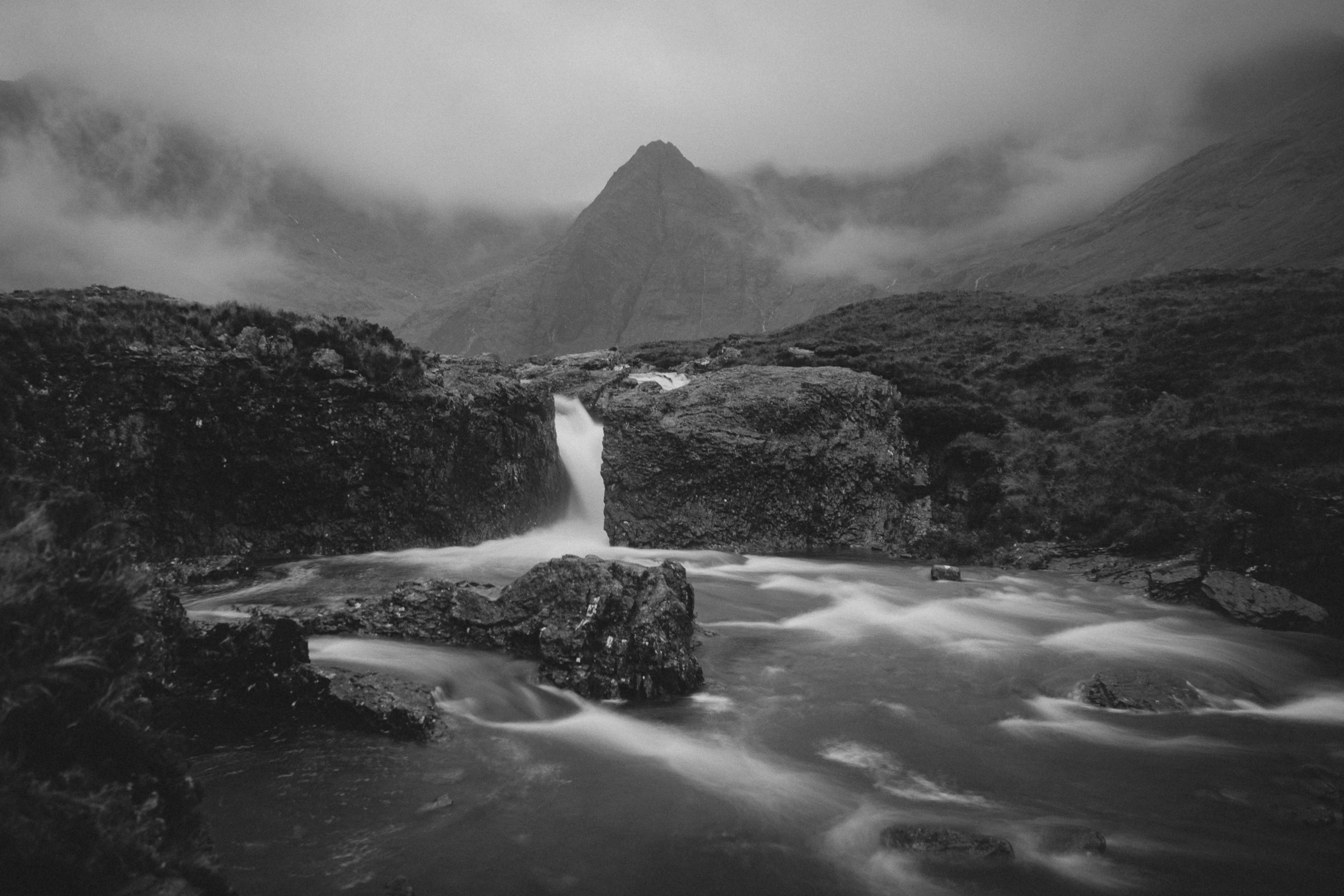 Crystal clear Fairy Pools flowing from the Cuillin Mountains on the Isle of Skye.