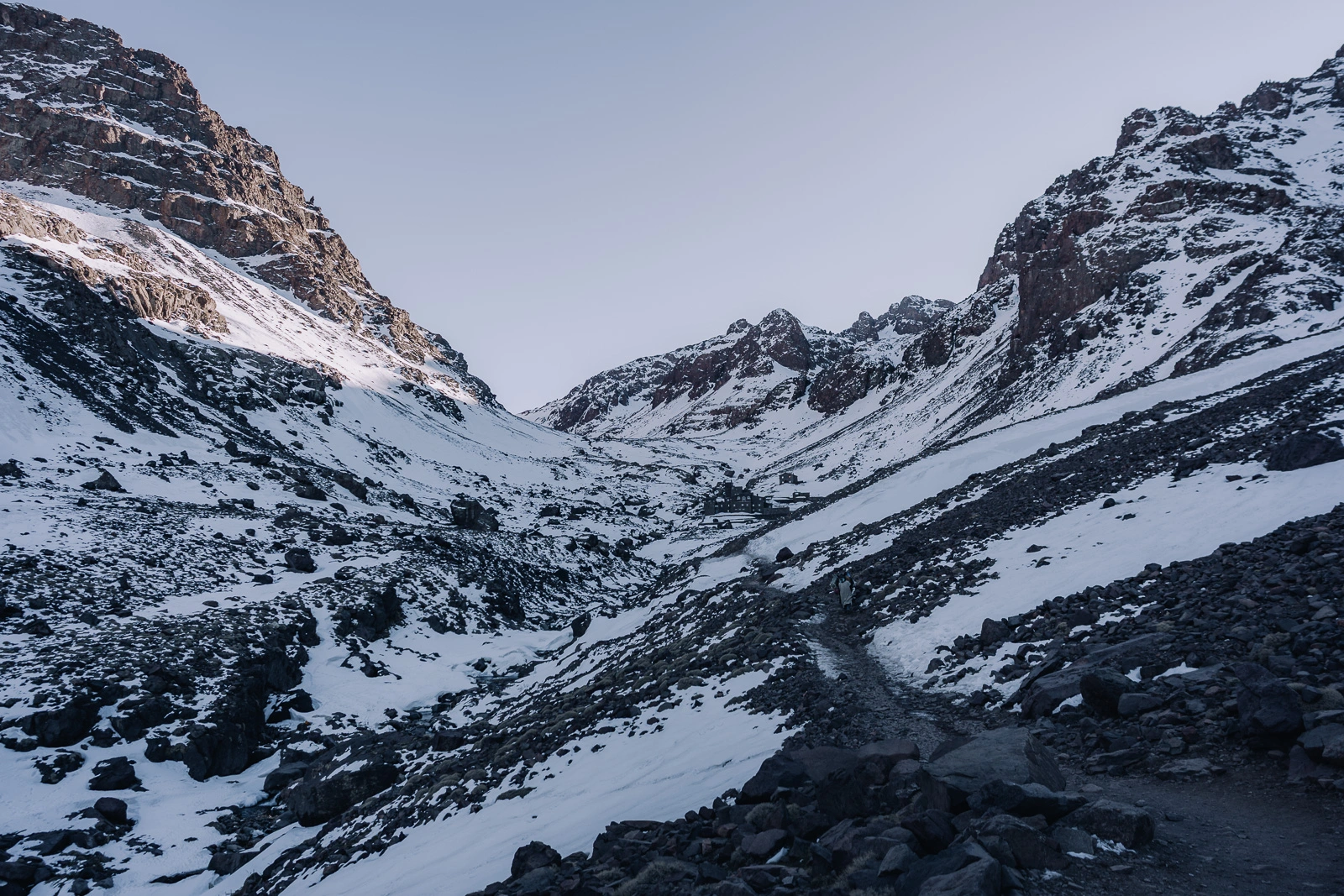 Mountain refuge on the Mount Toubkal trail in the Atlas Mountains of Morocco