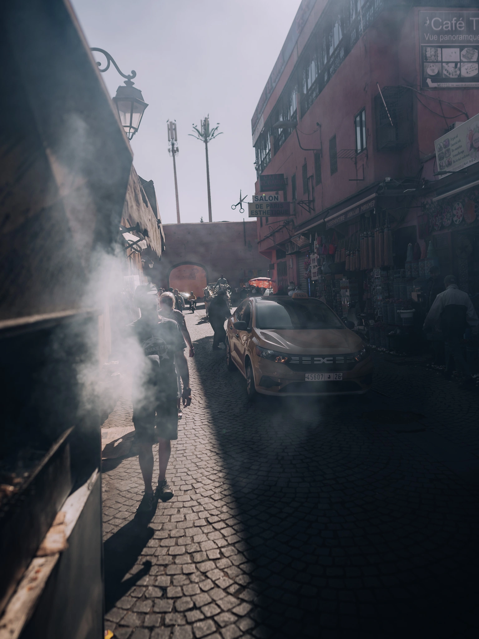 Smoky atmospheric street scene in the Marrakech medina, Morocco