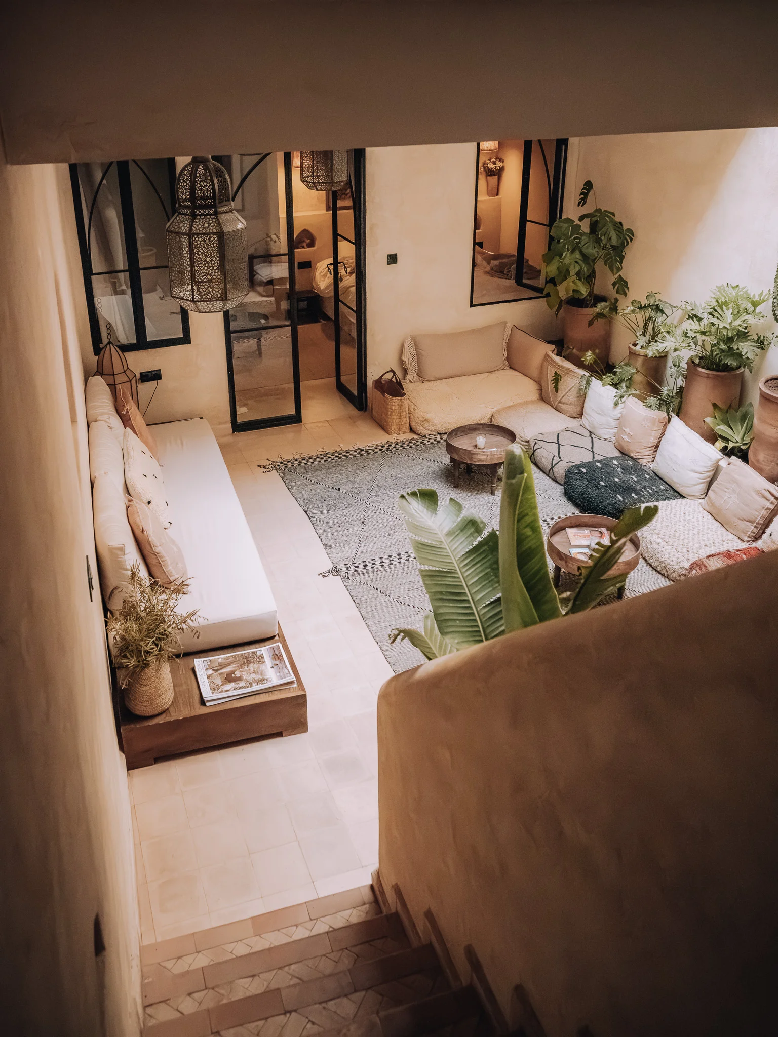 View across the relaxing courtyard at Riad Solange in Marrakech