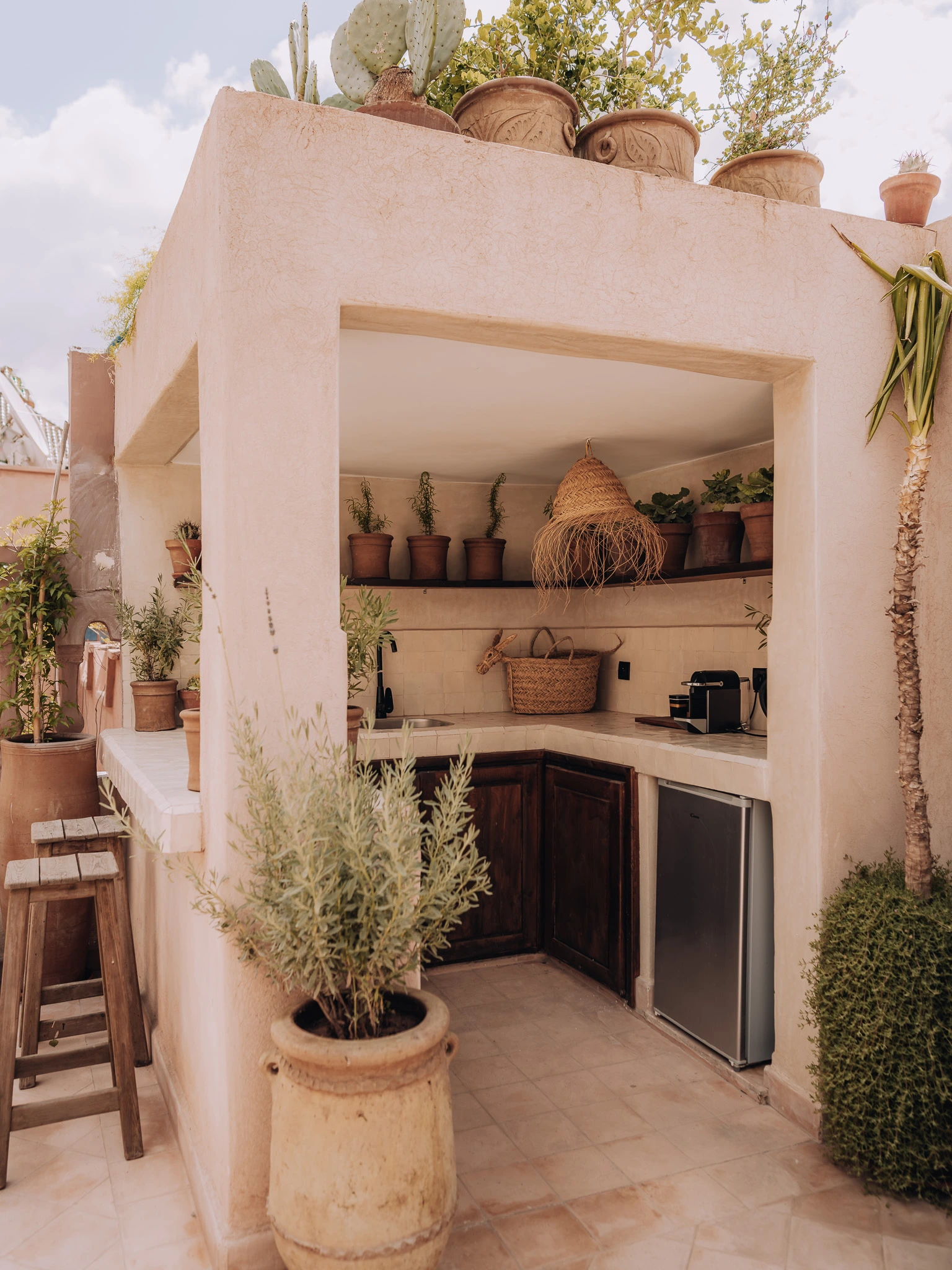 Traditional rooftop kitchen at Riad Solange in Marrakech.