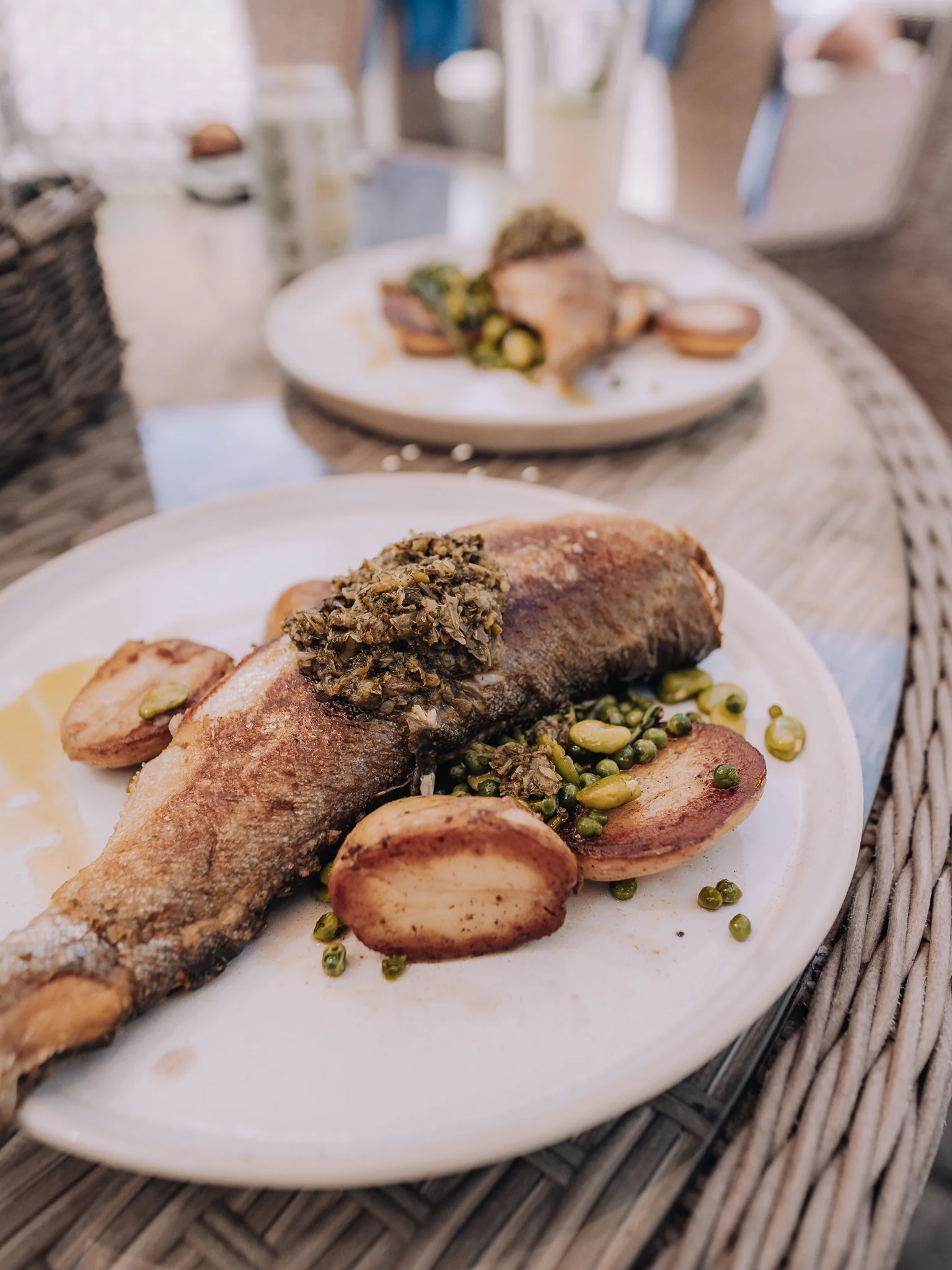 Fresh local trout served for dinner in Bibury